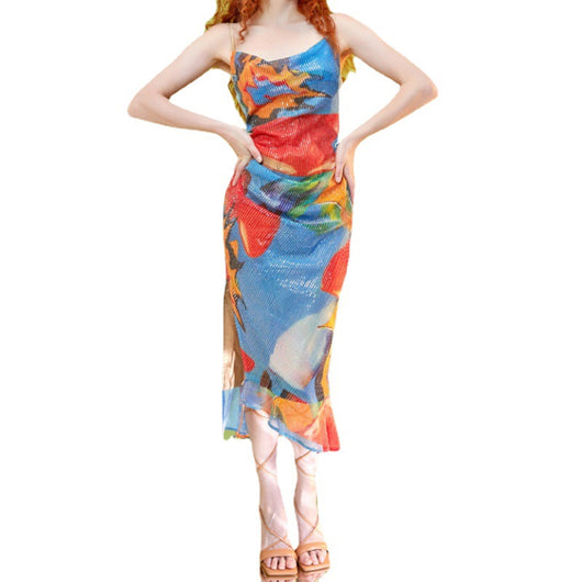 Vestido Ajustado Navideño con Estampado de Cuentas Dulce y Picante - Image 6