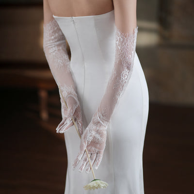 Guantes de Novia Encaje Blanco Tul Fairy para Sesión Fotográfica - Image 4