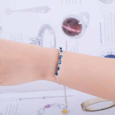 Pulsera de Plata Esterlina 925 con Zafiro Azul y Cadena Ajustable para Mujer