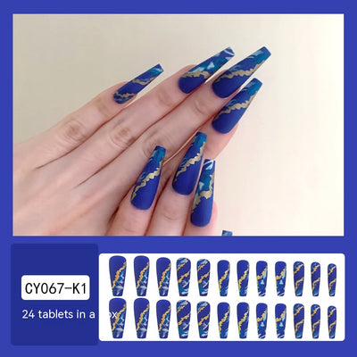 Uñas Postizas con Efecto Mármol Azul Flama - Image 2
