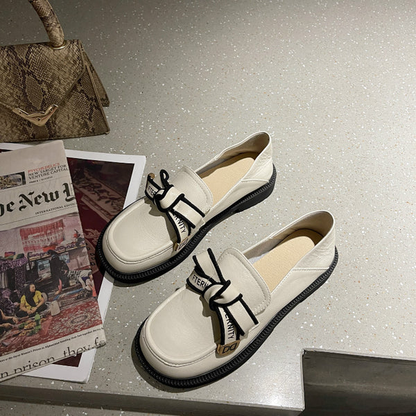 Zapatos Planos de Cuero con Punta Redonda - Estilo Casual Coreano para Mujer
