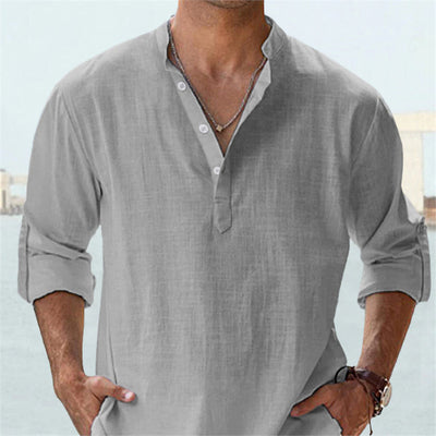 Camisa Casual Suelta de Algodón Manga Larga Color Sólido para Hombre - Image 2