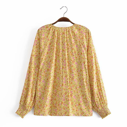 Camisa Suelta de Manga Larga con Estampado Acuarela y Flecos - Image 9