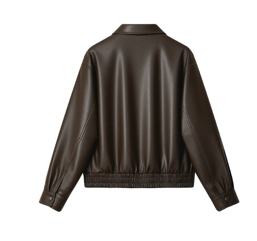 Chaqueta de Cuero Marrón Clásica - Estilo Otoñal Trendy - Image 3