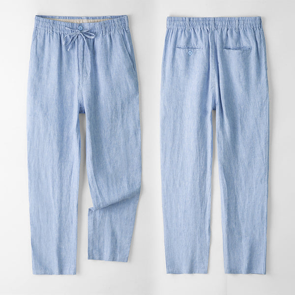 Pantalones de Lino Hombre Talla Grande Cintura Elástica Ajuste Suelto