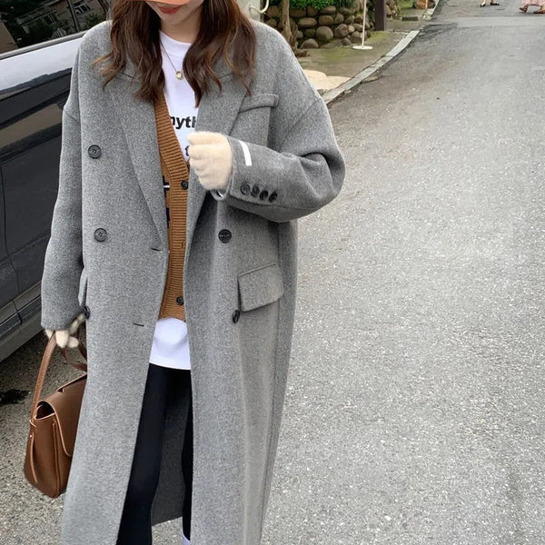 Abrigo de Lana Gris Suelto para Mujer - Versátil y Cómodo