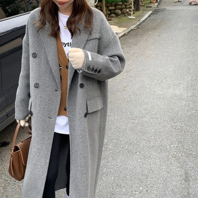 Abrigo de Lana Gris Suelto para Mujer - Versátil y Cómodo