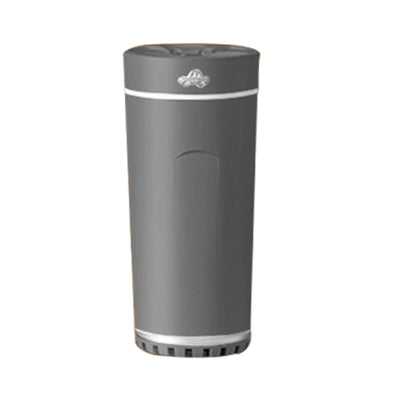 Gray cylindrical USB aromatherapy humidifier with a silver band and car icon on top, designed for car use. - Image 13