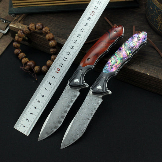 Cuchillo Plegable Outdoor Acero Damasco con Mango de Palo de Rosa - Image 11