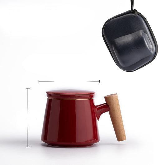 Taza de Cerámica Minimalista para Oficina con Mango de Madera - Image 3