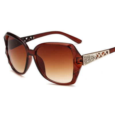 Women's retro big frame sunglasses with brown faceted frames, gradient purple lenses, and rhinestone-detailed silver temples. - Image 10
