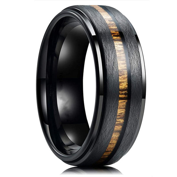 Anillo de Acero Inoxidable con Textura de Madera Negra