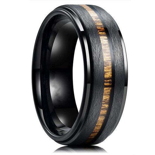 Anillo de Acero Inoxidable con Textura de Madera Negra
