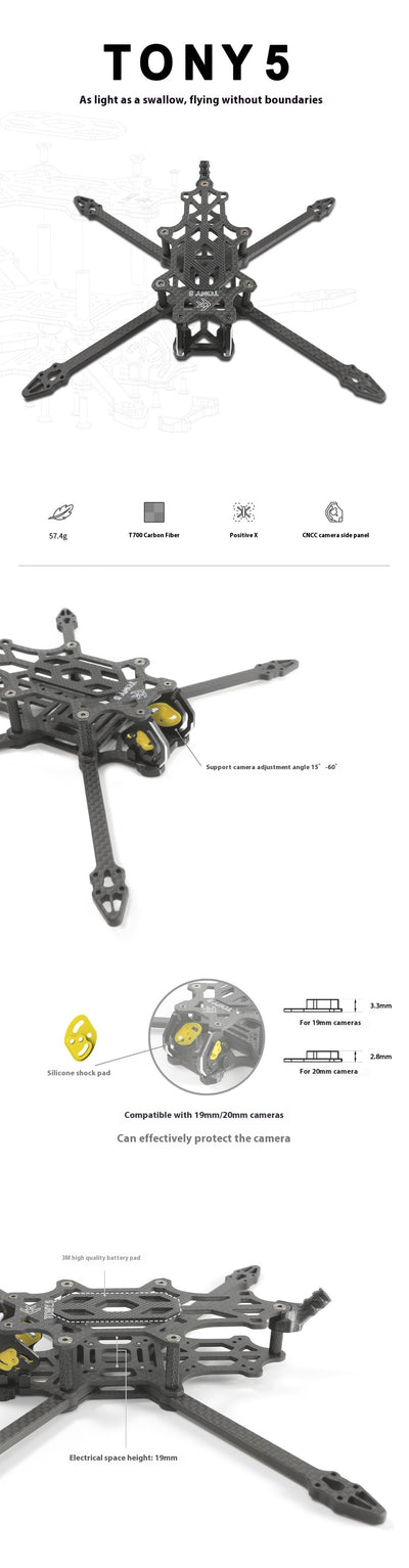 Marco FPV Freestyle Tony 5 Carbono Brazing Sub250 - Rendimiento Extremo - Image 10