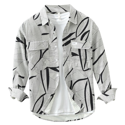 Camisa Estampada de Manga Larga Tendencia Japonesa para Hombre - Image 5