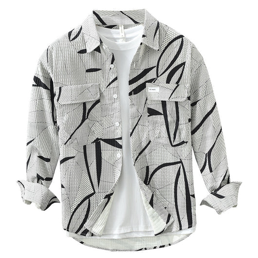 Camisa Estampada de Manga Larga Tendencia Japonesa para Hombre - Image 5