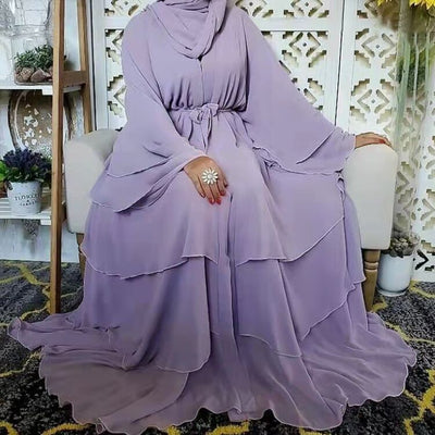 Bata Larga de Gasa Perla en Tres Capas - Vestido Fluido y Elegante - Image 3