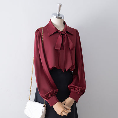 Blusa Blanca con Moño de Satén en Solapa para Mujer - Image 4