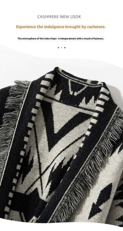 Cardigan Vintage con Jacquard y Borlas para Mujer - Image 9