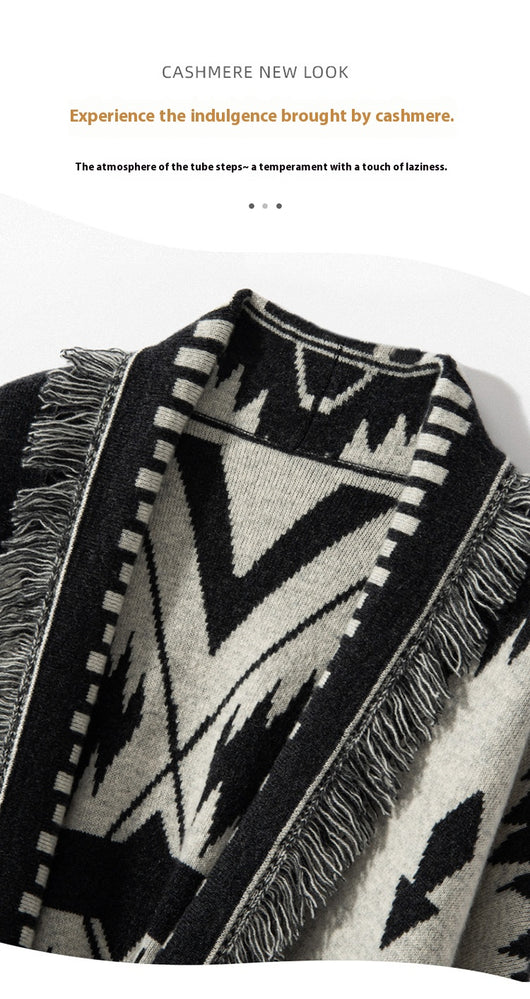 Cardigan Vintage con Jacquard y Borlas para Mujer - Image 9