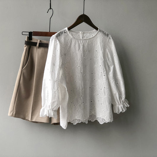 Blusa Coreana Elegante con Cuello Redondo y Mangas Abullonadas - Image 5