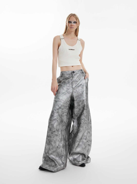 Pantalón Plata Holgado de Pierna Ancha - Casual Moderno - Image 2