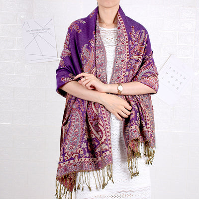 Bufanda Larga Étnica con Patrón de Anacardo - Chal Jacquard para Mujer - Image 7