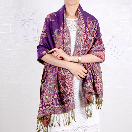 Bufanda Larga Étnica con Patrón de Anacardo - Chal Jacquard para Mujer - Image 7