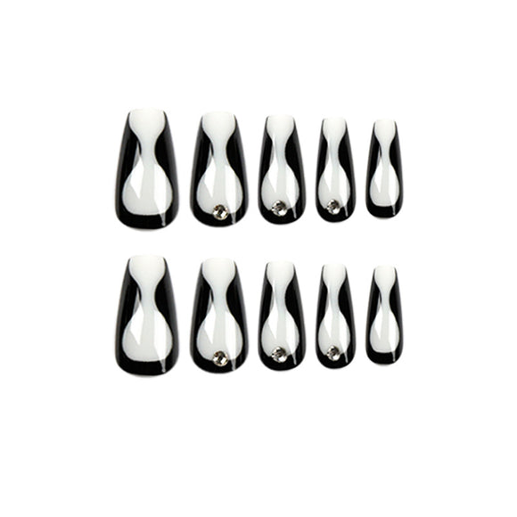 Parches de Uñas con Rhinestones Línea Negra - Manicura Adhesiva Premium