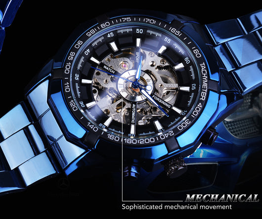 Reloj Automático Mecánico Azul con Diseño Hueco - Image 5