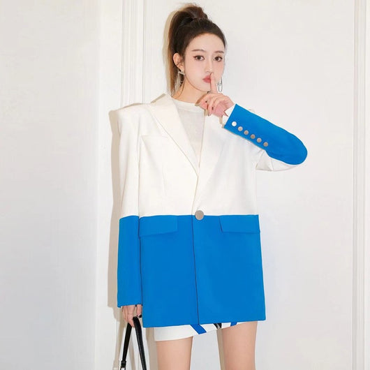 Blazer Suelto Casual con Patchwork para Mujer - Image 7