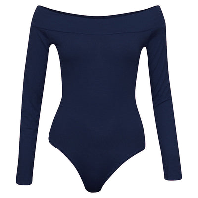Blusa Bodysuit Hombros Descubiertos Stretch Suelta para Mujer Otoño - Image 3
