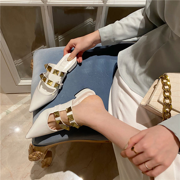 Sandalias Tipo Baotou con Tacón Grueso Medio - Cómodas y Modernas