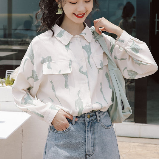 Blusa Vintage Flora de Hong Kong en Chifón con Manga Larga