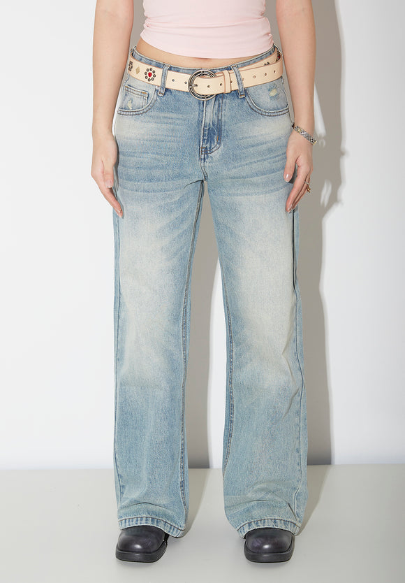 Pantalones Vaqueros de Pierna Ancha Cintura Alta para Mujer