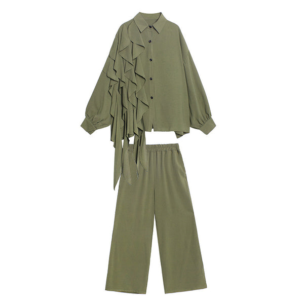 Conjunto de Pantalón Ancho y Blusa Lisa Mujer