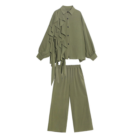 Conjunto de Pantalón Ancho y Blusa Lisa Mujer