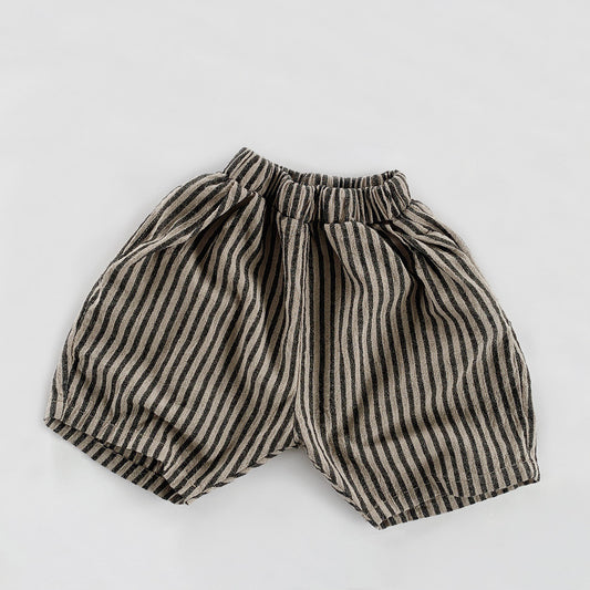 Shorts Infantiles de Algodón y Lino con Rayas Verticales para Verano