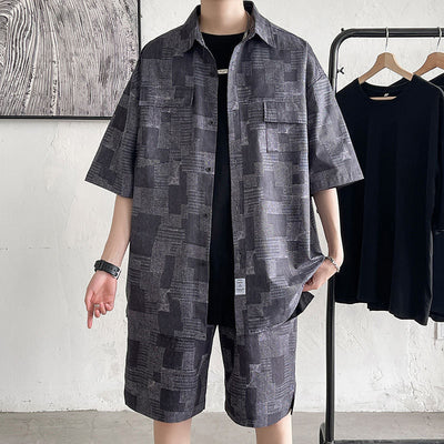 Conjunto Retro Hong Kong Estilo Vintage - Camisa Five-Point Trendy Dos Piezas - Image 10