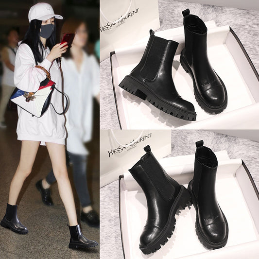 Botas de Plataforma en Cuero Estilo Británico para Mujer