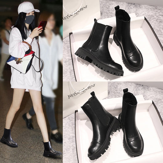 Botas de Plataforma en Cuero Estilo Británico para Mujer