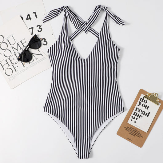 Traje de Baño Entero Ajustado con Estampado de Rayas - Image 17