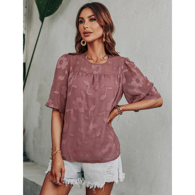 Blusa de Cuello Redondo Color Sólido Primavera Verano - Image 13