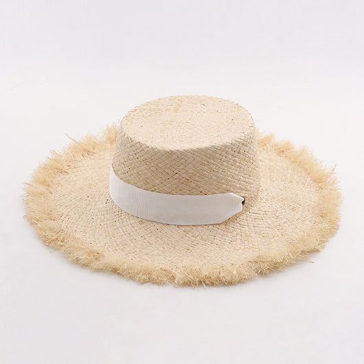 Sombrero de Paja Tejida con Lazo de Rafia y Borde Deshilachado - Image 3