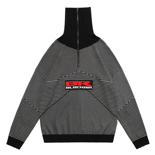 Suéter Retro de Cuello Alto con Cremallera Media y Rayas para Hombre y Mujer - Image 11