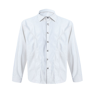 Camisa de Cuero Avanzado con Hombros Acolchados y Manga Larga - Image 5