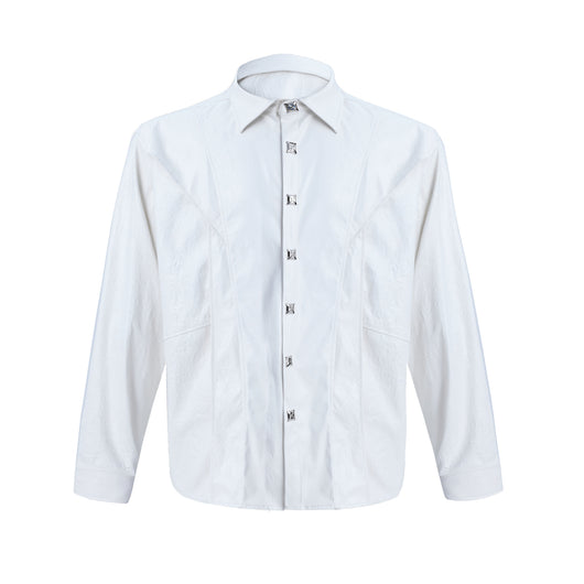 Camisa de Cuero Avanzado con Hombros Acolchados y Manga Larga - Image 5