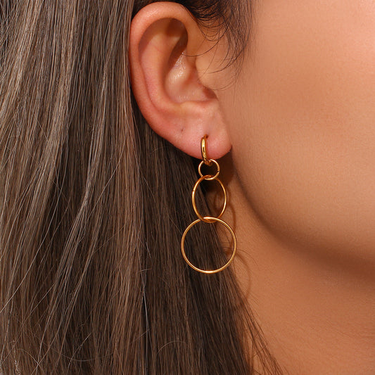 Aretes Circulares Largos Chapados en Oro 18K Acero Inoxidable