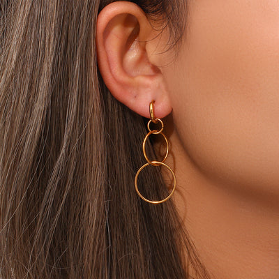 Aretes Circulares Largos Chapados en Oro 18K Acero Inoxidable