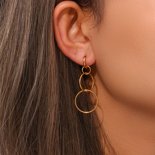 Aretes Circulares Largos Chapados en Oro 18K Acero Inoxidable
